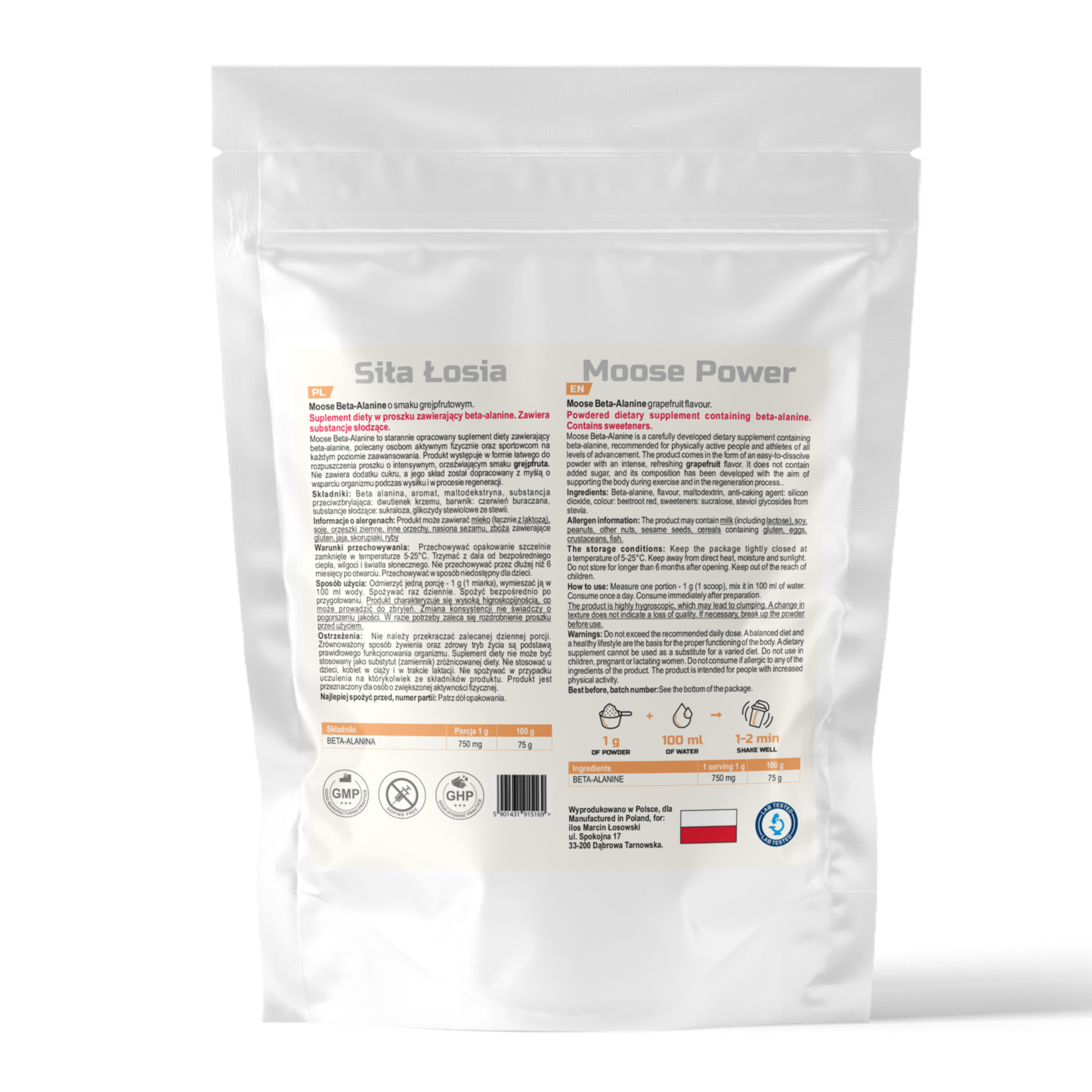 Beta-Alanina Łosia o smaku grejpfruta 1kg - obrazek 2