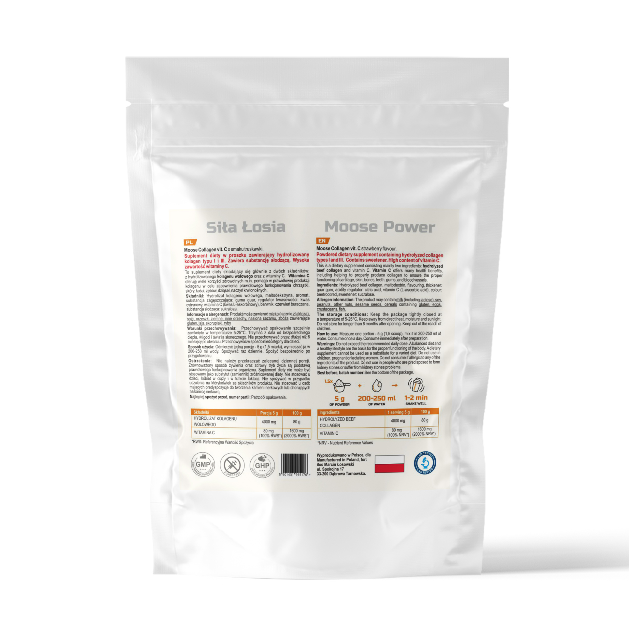 Moose Collagen vit. C  truskawka 1kg - obrazek 2