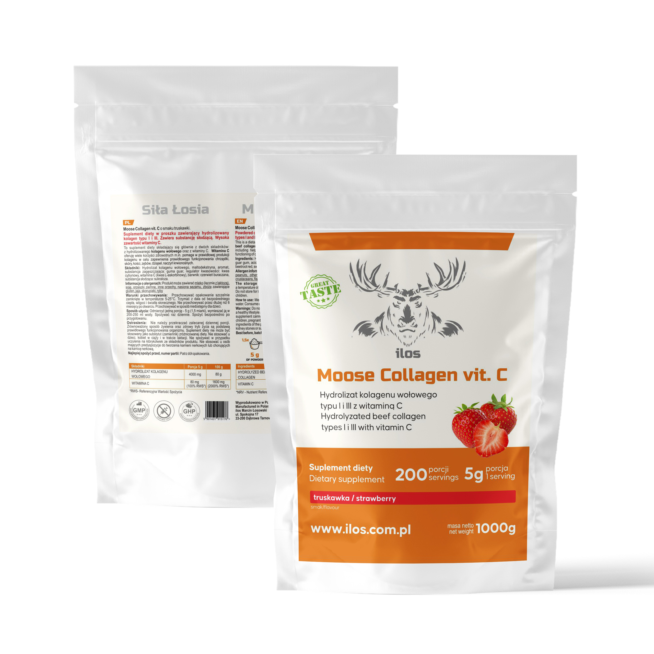 Moose Collagen vit. C  truskawka 1kg - obrazek 3