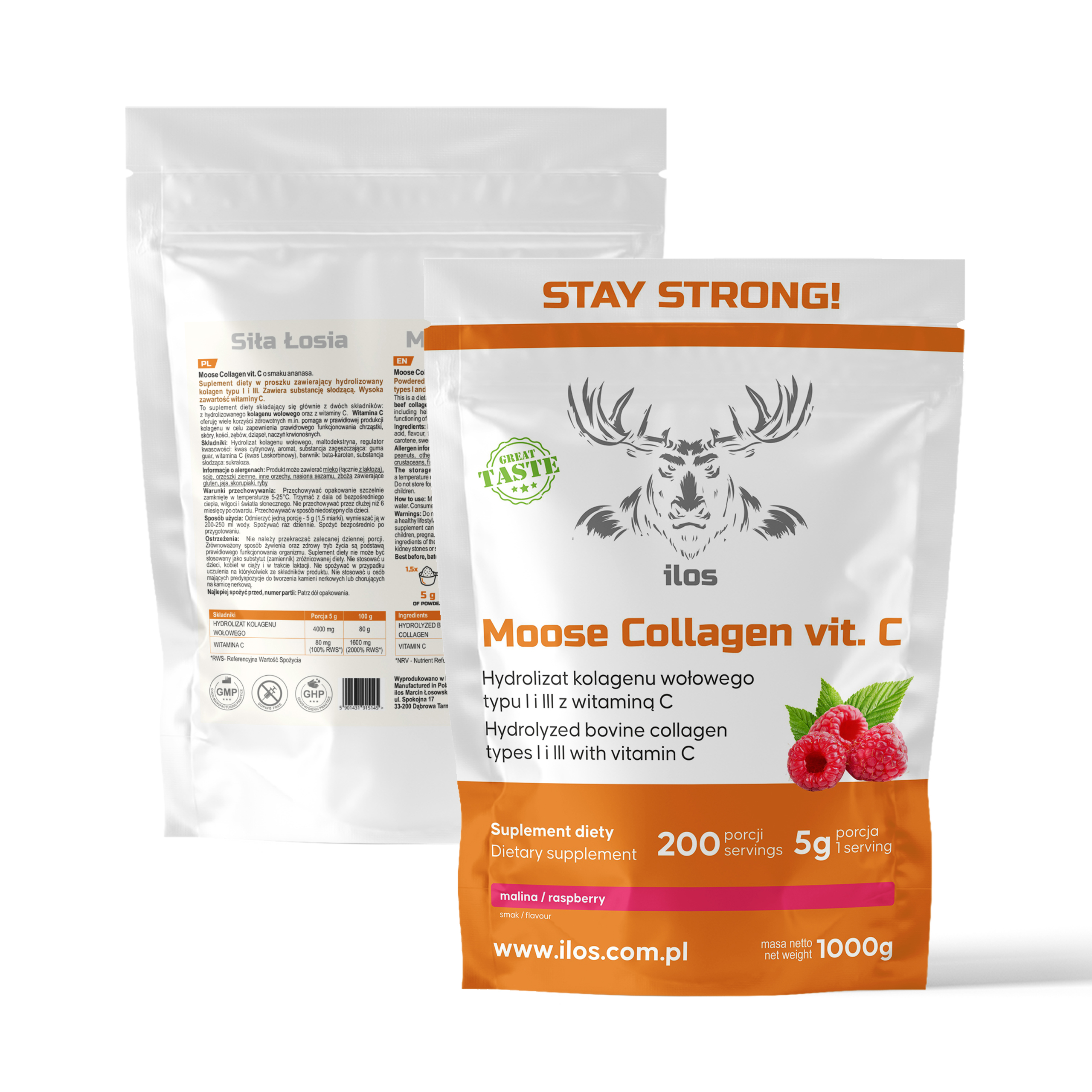 Moose Collagen vit. C malina 1kg - obrazek 3